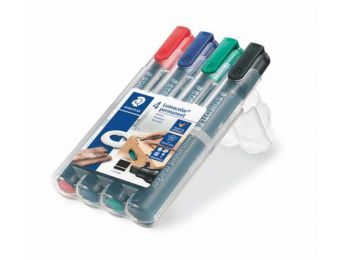 Alkoholos marker készlet, 2-5 mm, vágott, STAEDTLER Lumocolor 350, 4 különböző szín (TS350WP4)