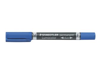 Alkoholos marker, F/M, 0,6/1,5 mm, kúpos, kétvégű, STAEDTLER Lumocolor Duo, kék (TS3483)