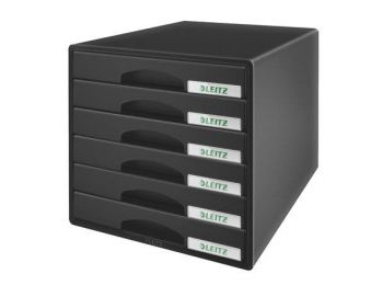 Irattároló, műanyag, 6 fiókos, LEITZ Plus, fekete (E5212