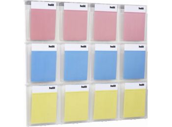 Prospektustartó, fali, A4, 12 rekeszes, HELIT Placativ, át