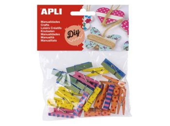 Csipesz, fa, mintás 35x7 mm, APLI Creative, színes (LCA134