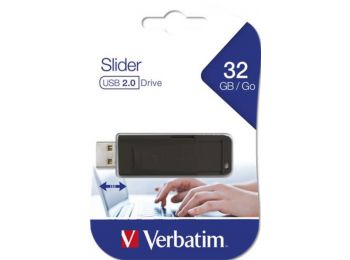 Pendrive, 32GB, USB 2.0, VERBATIM Slider, fekete (UV32GSF)