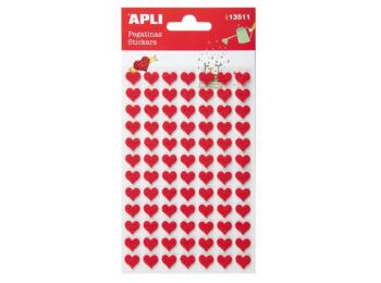 Matrica, filc anyagú, APLI, piros szívek (L