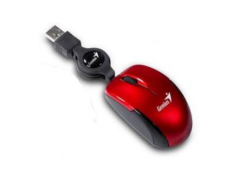Egér, vezetékes, optikai, kisméret, USB, GENIUS Micro Traveler, piros (GEEMTR)