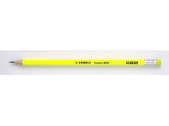 Grafitceruza radírral, HB, hatszögletű, STABILO Swano Neon, sárga (TST4907S)