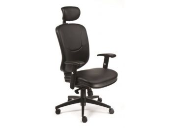 Főnöki, állítható karfás, fekete bonded bőr, magas h