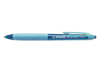 Golyóstoll, 0,38 mm, nyomógombos, kék tolltest, STABILO Performer+, kék (TST32841)