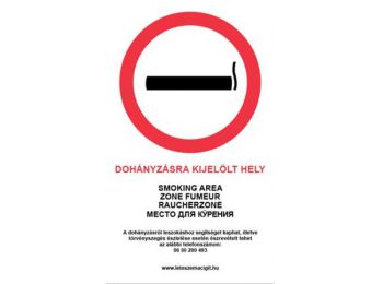 Információs matrica, 4 nyelven, Dohányzásra kijelölt he