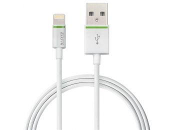 USB kábel, iPhone/iPod/iPad készülékhez, 1 m, lightning, LEITZ Complete, fehér (E62120001)