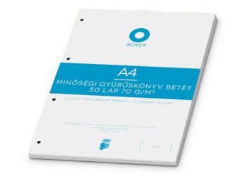 Gyűrűs könyv betét, A4, sima, 50 lap, BOXER, fehér (BOX