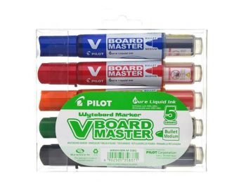 Táblamarker készlet, 2,3 mm, kúpos, PILOT V-Board Master, 5 különböző szín (PBMTK5)