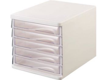 Irattároló, műanyag, 5 fiókos, HELIT, fehér/áttetsző 
