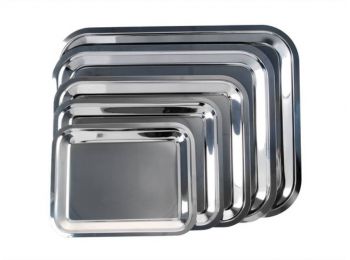 Tálca, szögletes, rozsdamentes acél, krómozott, 35x28cm 