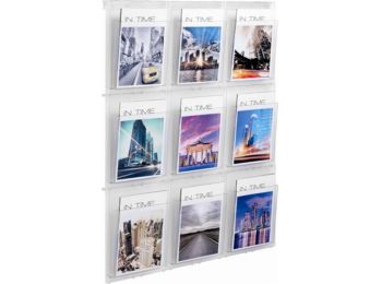 Prospektustartó, fali, A4, 9 rekeszes, HELIT Placativ, átl