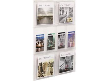 Prospektustartó, fali, vegyes méret, 8 rekeszes, HELIT Pla