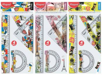 Vonalzókészlet, nagy, műanyag, 4 darabos, MAPED Tatoo, ve