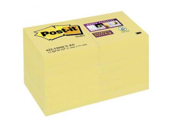Öntapadó jegyzettömb csomag, 48x48 mm, 12x90 lap, 3M POSTIT Super Sticky, sárga (LP62212SSCYEU)