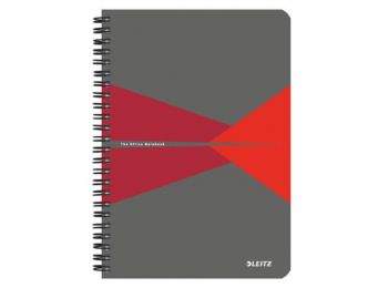 Spirálfüzet, A5, vonalas, 90 lap, laminált karton borító, LEITZ Office, szürke-piros (E44590025)