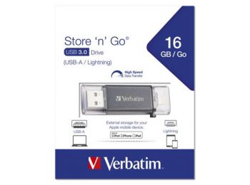 Pendrive, 16GB, USB 3.0, Lightning csatlakozó, VERBATIM Lightning grafit szürke (UV16GLG)