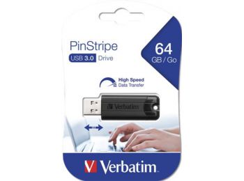 Pendrive, 64GB, USB 3.0, VERBATIM Pinstripe, fekete (UV64GPF3)