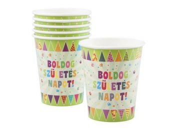 Pohár, papír, 2,5 dl, Boldog születésnapot, zászlós (P