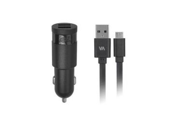 Autós töltő, 2 x USB, 2,4A, micro USB kábellel, RIVACASE VA 4222 BD1, fekete (RAT4222BD1)