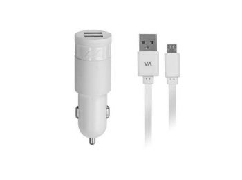 Autós töltő, 2 x USB, 2,4A, micro USB kábellel, RIVACASE