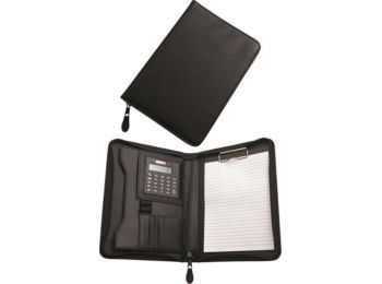 Konferencia mappa, A5, műbőr, számológéppel, leszorít�