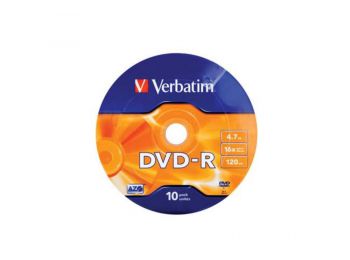 DVD-R lemez, 4,7GB, 16x, zsugor csomaglás, VERBATIM (DVDV-16Z10)