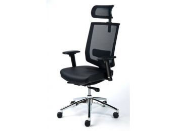 Exkluzív fejtámaszos irodai szék, fekete bőrborítás, f