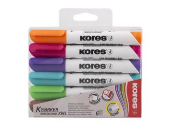Tábla- és flipchart marker készlet, 1-3 mm, kúpos, KORES K-Marker, 6 különböző szín (IK20802)