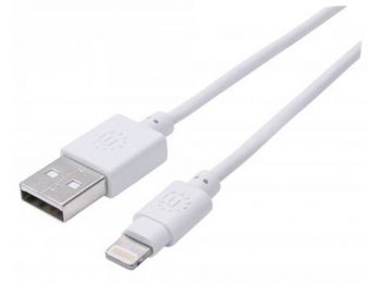 USB kábel, lightning, 2 m, MANHATTAN iLynk, fehér (KMA3908