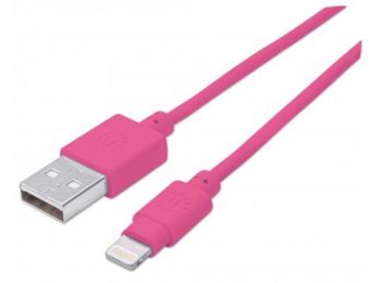 USB kábel, lightning, 1 m, MANHATTAN iLynk, rózsaszín (KM