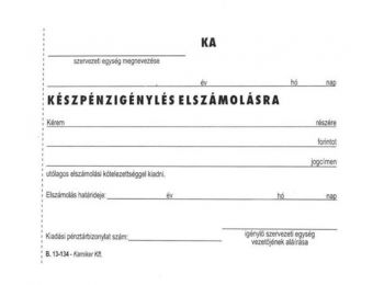 Nyomtatvány, Készpénzigénylés elszámolásra, 50x2, A6,