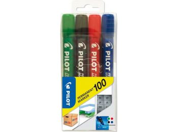 Alkoholos marker, 1 mm, kúpos, PILOT Permanent Marker 100, 4 szín (PPM100S4)