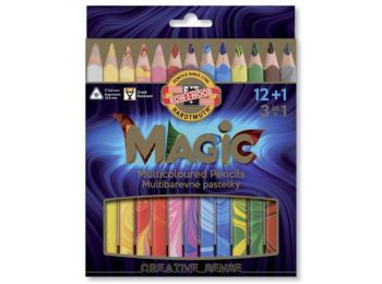 Színes varázsceruza készlet, háromszögletű, KOH-I-NOOR Magic 3408, 12+1 különböző szín (TKOH3408)