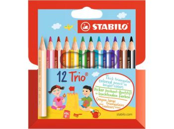 Színes ceruza készlet, háromszögletű, vastag, rövid, STABILO Trio, 12 különböző szín (TST2051201)