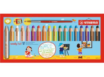 Színes ceruza készlet, kerek, vastag, STABILO Woody 3 in 1, 18 különböző szín (TST880183)