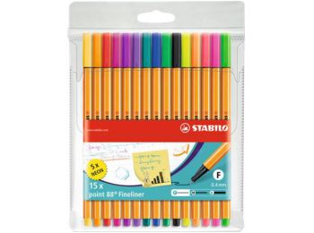 Tűfilc készlet, 0,4 mm, STABILO Point 88, 10+5 különböz