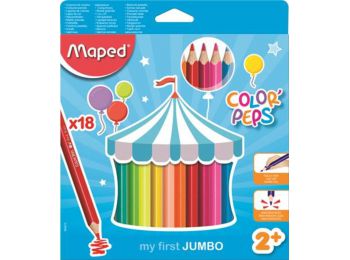 Színes ceruza készlet, háromszögletű, vastag, MAPED Jumbo, 18 különböző szín (IMA834012)