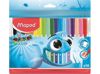 Filctoll készlet, 2 mm, kimosható, MAPED Color`Peps Ocean, 18 különböző szín (IMA845721)