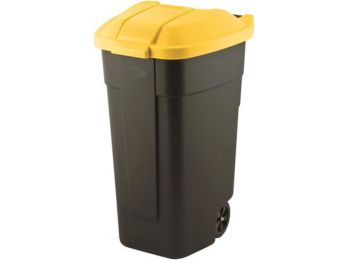 Görgős szemetes, műanyag, 110l, CURVER, sárga/fekete (UC