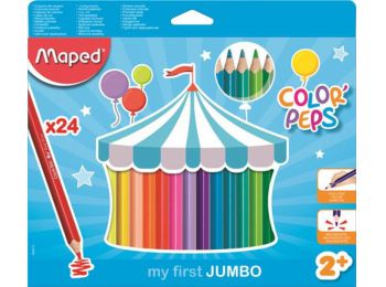 Színes ceruza készlet, háromszögletű, vastag, MAPED Jumbo, 24 különböző szín (IMA834013)