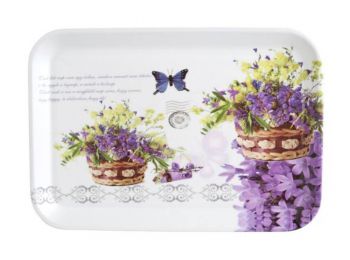 Tálca, műanyag, szögletes, levendula mintás, 34x23cm (KH