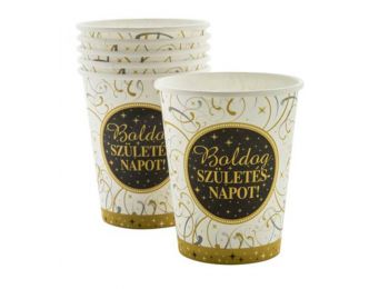 Pohár, papír, 2,5 dl, Boldog Születésnapot, elegáns (PT