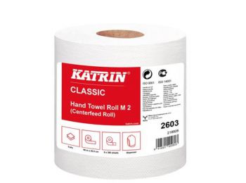Kéztörlő, tekercses, 2 rétegű, KATRIN, fehér, CLASSIC 