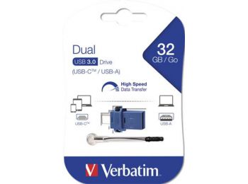 Pendrive, 32GB, USB 3.0+USB-C adapter, VERBATIM, DUAL (UV32D