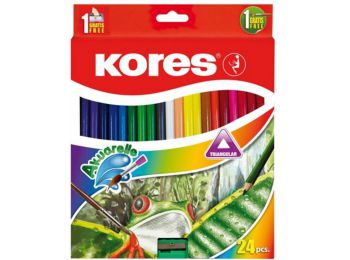 Akvarell ceruza készlet, hegyezővel, ecsettel, KORES, 24 különböző szín (IK93824)