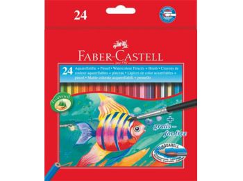 Akvarell ceruza készlet, hatszögletű, ecsettel, FABER-CASTELL, 24 különböző szín (TFC114425)