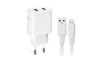 Hálózati töltő, 2 x USB, 3,4A, lightning kábellel, RIVA
